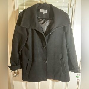 NWT JM Collection Women's Black Long Sleeve Button Front Pea Coat - Size L